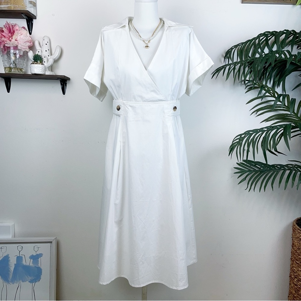 En Saison Lorena Short Sleeve Midi Dress in Off White Small NWT - Picture 3 of 9